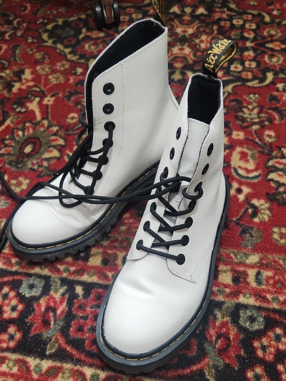 White Doc Marten Combat Boots with Black Laces